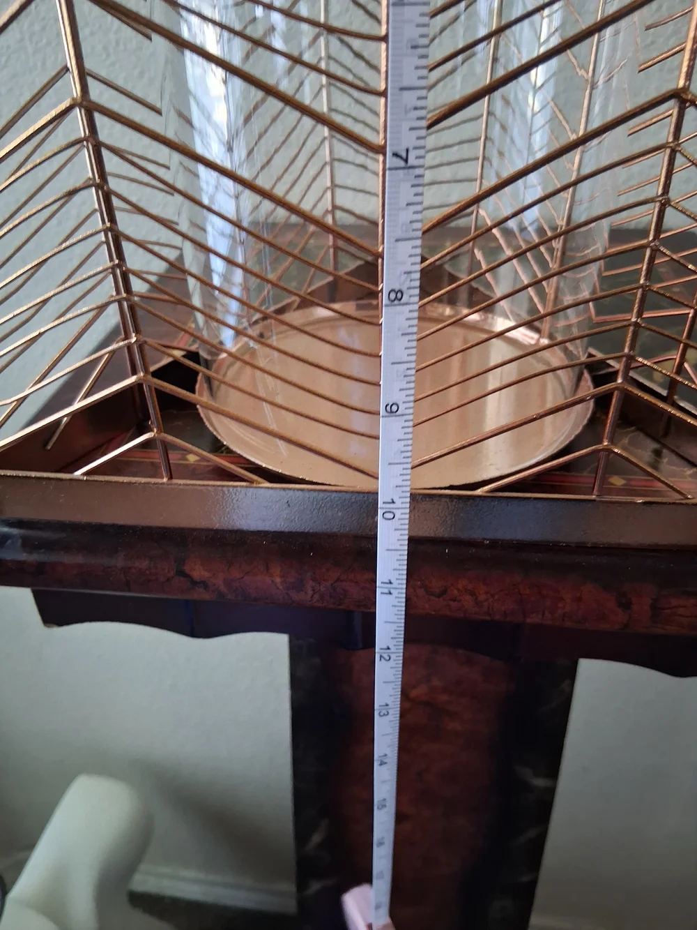 Copper Chevron Wire Hurricane Candle Holder with Glass Cylinder Pillar Holder Lg